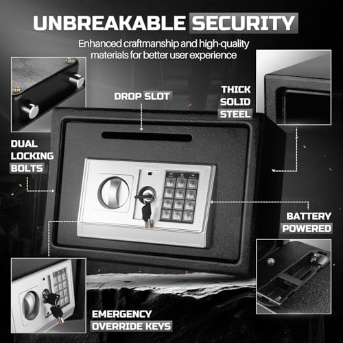 Flexzion Small Drop Safe Box with Digital Keypad, 12 x 8 x 8 in, Black - color: Black, size: Small (0.80 Cubic Feet)