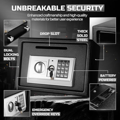 Flexzion Small Drop Safe Box with Digital Keypad, 12 x 8 x 8 in, Black - color: Black, size: Small (0.80 Cubic Feet)