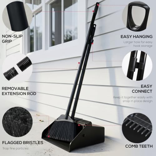 KLEEN HANDLER 48.5" Broom with Dustpan Combo Set with Long Handle, 1 Pack