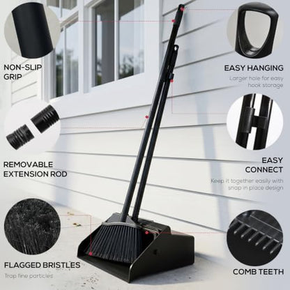 KLEEN HANDLER 48.5" Broom with Dustpan Combo Set with Long Handle, 1 Pack