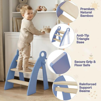 Step Stool for Toddlers & Kids, Bathroom Sink, 3-Step Foldable, Blue - color: 3 Step Blue