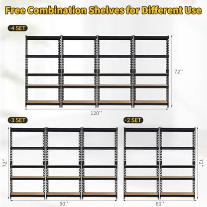5-Tier Metal Adjustable Storage Shelving Unit, 2000 LBS Heavy-Duty Garage Shelve, 48'' x 24'' x 72'' Shelf Organizer for Garage, Kitchen, Bathroom Laundry, Closet (Black) - size: 48" L x 24" W x 72" H