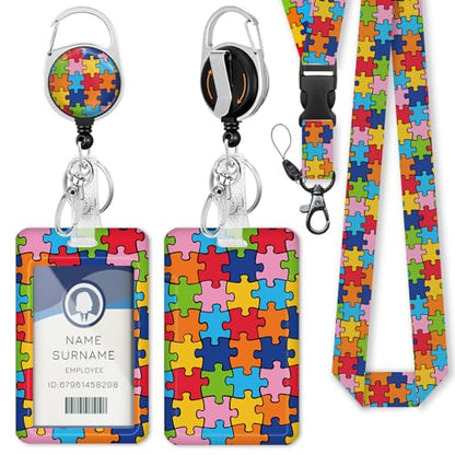 Gctriki Autism Awareness Lanyards for ID Badges, Badge Holder Retractable - color: Autism Awareness Puzzle