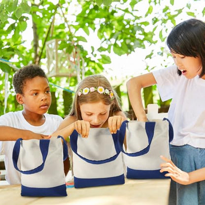Amylove 24 Pcs Mini Canvas Tote Bags,8.5 X 8 Inch,White with Blue Handle - color: White With Blue Handle, size: 8.5 x 8 Inch