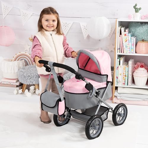 Bayer Design Baby Doll Stroller & Pram for Kids Ages 2-8, Grey/Pink - color: Grey/Pink