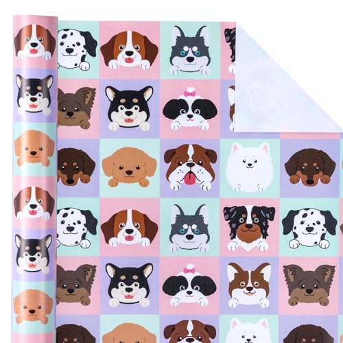 WRAPAHOLIC Puppy Wrapping Paper - Mini Roll - 17 Inch X 33 Feet - Adorable Dog for Dog Lovers, Birthday, Party, Holiday - color: Dog Heads