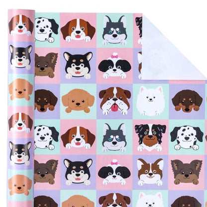 WRAPAHOLIC Puppy Wrapping Paper - Mini Roll - 17 Inch X 33 Feet - Adorable Dog for Dog Lovers, Birthday, Party, Holiday - color: Dog Heads