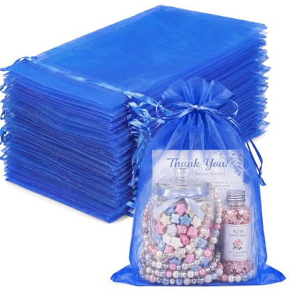 FUNFERY 100Pcs Royal Blue Organza Bags 5x7, Small Mesh Drawstring Gift Bag - color: Royal Blue