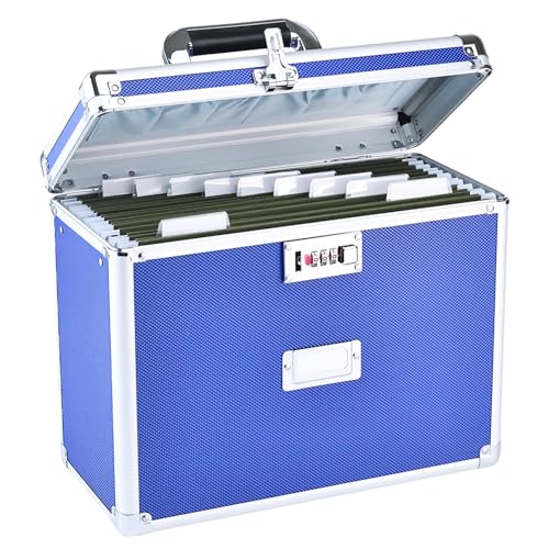 Hanging File Box for Letter, All-in-one set with 10 Folders - color: Blue