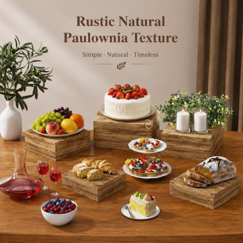 8 Pack Paulownia Wood Buffet Risers, Multi-Size Food Display Stands - color: Brown