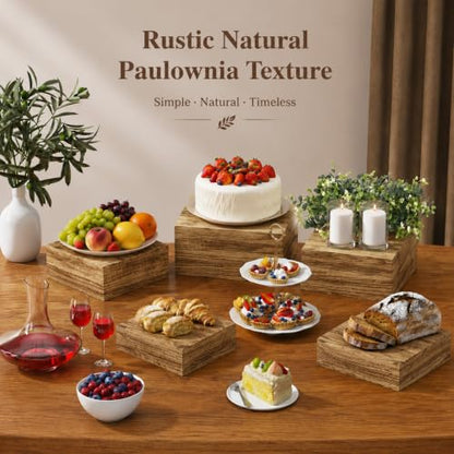 8 Pack Paulownia Wood Buffet Risers, Multi-Size Food Display Stands - color: Brown