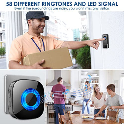 Wireless Doorbell with 3 Receivers, PHYSEN Door bell Chimes for Large Home - size: 1 Button + 3 Receivers