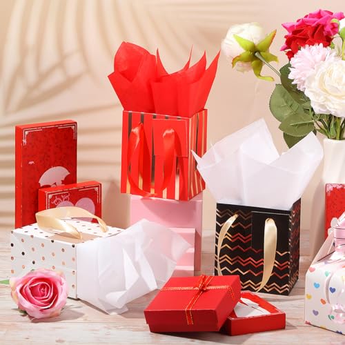 Tenare 12 Pcs Small Gift Bags Bulk,4 x 2.75 x 4.5 Inch,Red Black White - color: Red Black White, size: 4 x 2.75 x 4.5 Inch