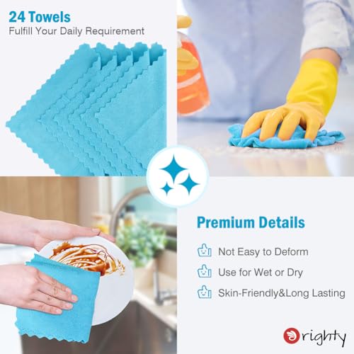 Orighty Microfiber Cleaning Cloth - 24 Pack, Blue Cleaning Rags 12x11 inch - color: Blue, size: 24 Pack