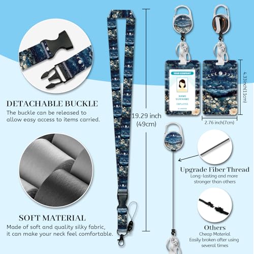 Hancynir Moon Lanyard for Id Badge, Badge Holder Retractable Reel Clip - color: Blue Moon Lunar Mountain