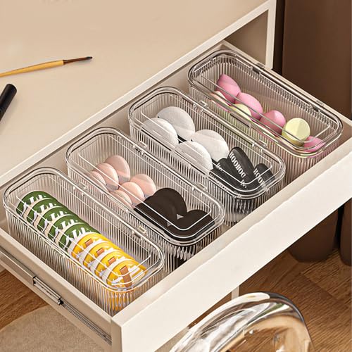 JessLab Makeup Brush Holder Organizer, Clear Makeup Sponges Organizer, Cosmetic Storage Case with Lid Display Case for Vanity, 1 Compartment (1 Pack) - style: 1 Pack