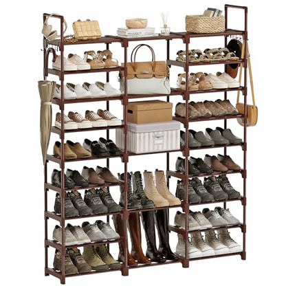 WOWLIVE 9 Tier 3-Column Shoe Rack, 50-55 Pairs Stackable Brown - color: Brown, size: 3 Row 9 Tier