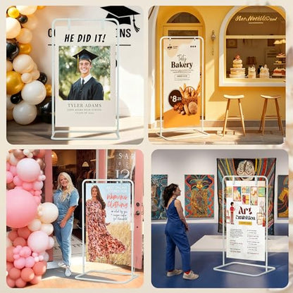 Jolitac Wedding Welcome Sign Holder, Adjustable Wedding Sign Stand Leather Hanging Straps & Design Bundle Heavy Duty Metal Easel Stand for Seating Charts, Bridal Showers, Birthday Party Displays - color: White