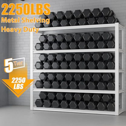 Himimi Garage Shelving 3500 LBS Garage Shelves Heavy Duty 72" H Standing Shelf Units, 5-Tier Adjustable Metal Shelving for Industrial Basement Warehouse, 48" W x 24" D x 72" H, White - color: White, size: 48"W x24"Dx72"H-Plate