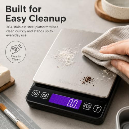 KitchenTour Digital Kitchen Gram Scale - 3000g/0.1g - High Accuracy Precision Food Scale with 9 Units(g/oz/ml/lb/lb:oz/gn/ozt/DWT/ct) - Meat Scale with Back-Lit LCD Display(Batteries Included) - size: 3000g/0.1g