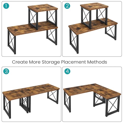 ELITEROO Wood Desktop Shelf, 2 Tier Adjustable Small Bookshelf Organizer - color: Rustic Brown