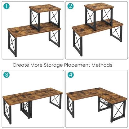 ELITEROO Wood Desktop Shelf, 2 Tier Adjustable Small Bookshelf Organizer - color: Rustic Brown