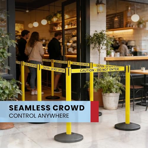 Crowd Control Warehouse 2 Stanchion Retractable Belt Barriers, 11 Foot - color: Caution do Not Enter Belt With Yellow Post