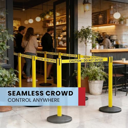 Crowd Control Warehouse 2 Stanchion Retractable Belt Barriers, 11 Foot - color: Caution do Not Enter Belt With Yellow Post