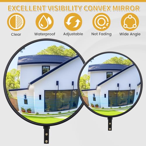 12” Acrylic Convex Mirror, Adjustable Wide Angle View Curved Security Mirro for The Garage Blind Spot, Store Safety