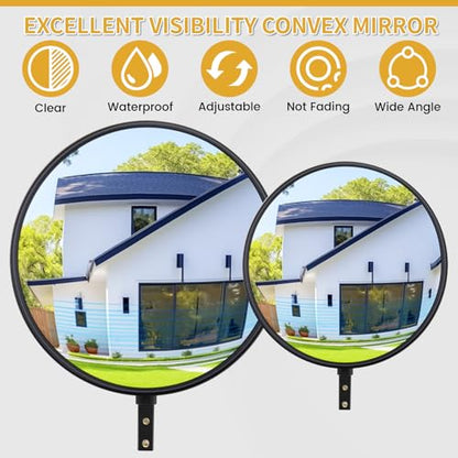 12” Acrylic Convex Mirror, Adjustable Wide Angle View Curved Security Mirro for The Garage Blind Spot, Store Safety
