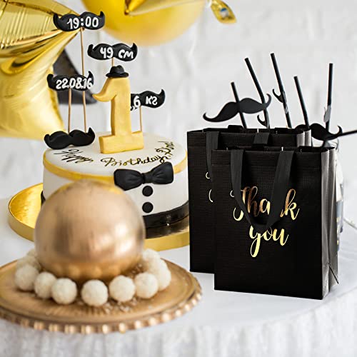 Fumete 50 Pcs Black Glossy Thank You Gift Bag with Handles - color: Black