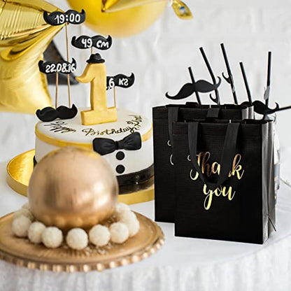 Fumete 50 Pcs Black Glossy Thank You Gift Bag with Handles - color: Black