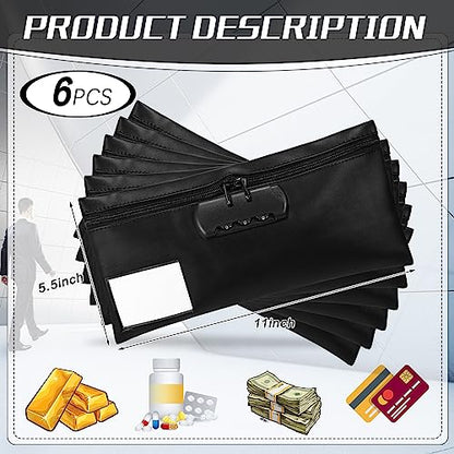 LEIFIDE 6 Pcs Money Bag with Lock 11 x 5.5 Inches