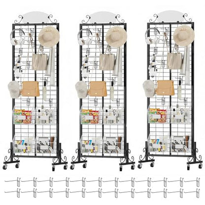 Urban Deco 3 Pack 2.2'x6.2' FT Gridwall Panel Display Stands with 24 Hooks - style: 3 Set