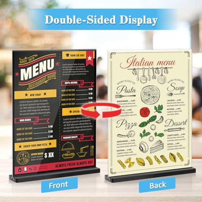 Acrylic Sign Holder 8.5x11, 6 Pack Double Sided Clear Display Stand with Black Base, T-Shape Table Number Holders, Plastic Picture Frames, Menu Brochure Sign Holder for Office, Show Fair, Restaurants