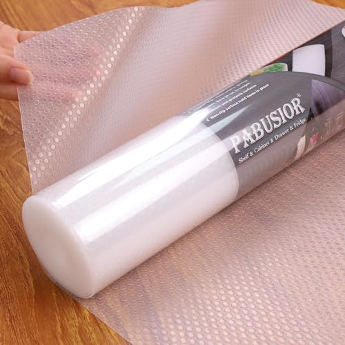 PABUSIOR Clear Shelf Liners for Cabinets: 15"W x 240"L Dual-Sided Non-Slip - size: 15"W x 240"L