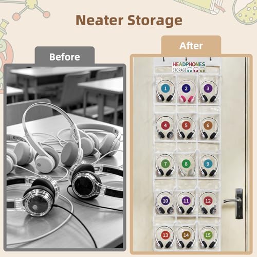 2 Pack Headphone Organizer, 30 Clear Pockets Over Door