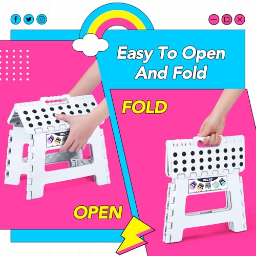 Delxo 9 Inch Kids Step Stool,300 Lbs Folding Step Stool for Toddler White - color: White, size: 9 Inch