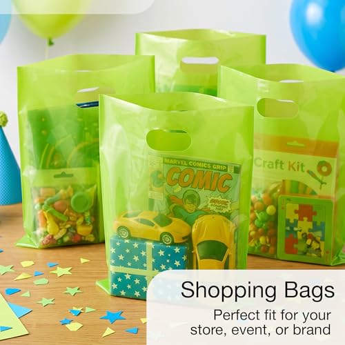 100 Lime Green Plastic Bags With Handles 12x15 Merchandise Bags - color: Lime Green