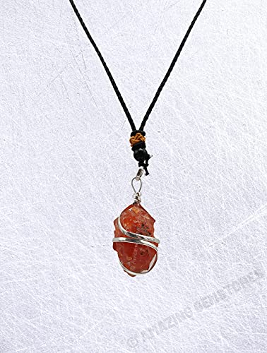 Amazing Gemstone Crystals and Healing Stones Carnelian Necklace - Gold Chain Necklace Pendant - Real Crystal Necklace - color: Raw Stone (Spiral)