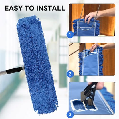 Commercial 36 Inch Dust Mop Head: Replacement Heavy-Duty Sweeper and Janitorial Industrial Dust Mop Head for Floor Cleaning, Office, School, Restaurant, Hospital (Blue - 6 Pack) - color: Blue - 36 Inch - 6pack - Scrubby