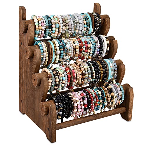 Ikee Design Wooden 4 Tier Jewelry Bracelet Bangle Scrunchie Display Stand - color: Brown