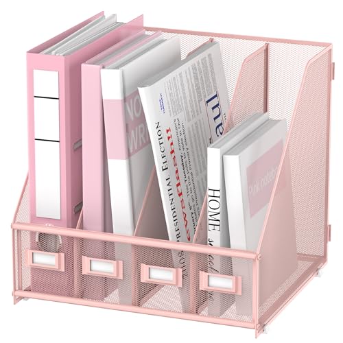 4-Compartment Magazine File Holder and File Organizer for Desk, Pink - color: Pink