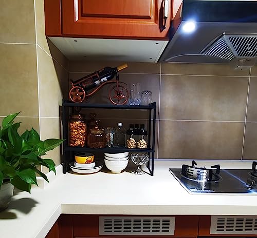 2 Tier Expandable Shelf 7.9"D Adjustable Countertop Riser Metal Black - color: Black, size: 7.9"D (normal) - 2 Tier