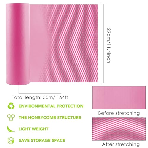Honeycomb Packing Paper,11.5" x 164' Honeycomb Cushioning Wrap Roll Honeycomb Packing Paper Wrap,Eco-friendly Packaging Paper Kraft Paper Bubble Paper Shipping Moving Wrap Paper (Pink) - color: Pink