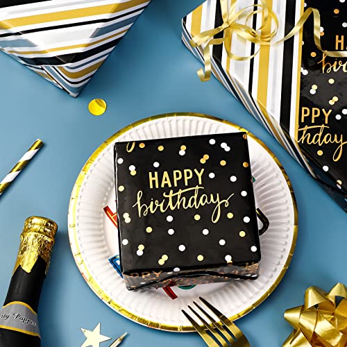 LeZakaa Reversible Black Birthday Wrapping Paper Roll for Boys Men, Happy Birthday Lettering & Stripe Pattern with Metallic Gold Foil in Black, Mini Roll, 17 inches x 32.8 Feet (46.45 sq.ft.) - color: Birthday - Gold Black, size: 17" X 32.8 ft