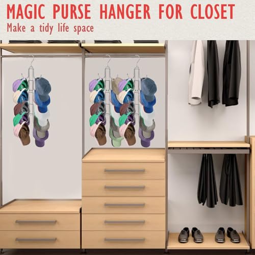 Hat Organizer for Closet: Collapsible Caps Rack with 10 Large Hooks - color: Silver