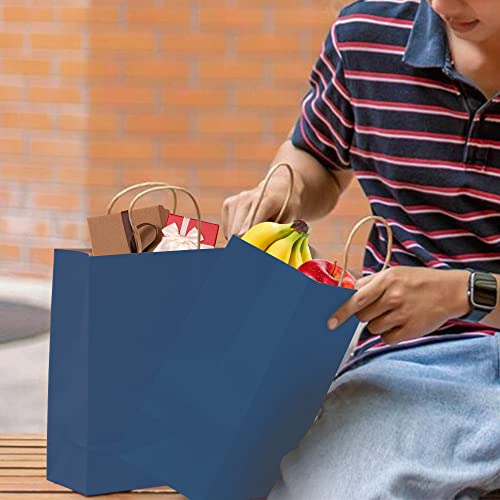 bagmad 100 Pack 8x4.75x10 Inch Medium Blue Gift Paper Bags with Handles Bulk, Kraft Bags, Craft Grocery Shopping Retail Party Favors Wedding Business Sacks (Blue, 100pcs) - color: Blue