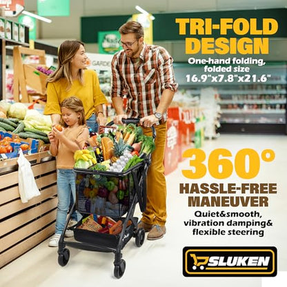 Upgraded Folding Shopping Cart with Wheels, 75Lbs Collapsible Grocery Cart with Removable Basket&360° Wheels, One-Click Folding, Personal Portable Shopping Cart for Groceries, Laundry, Camping - style: 75LB