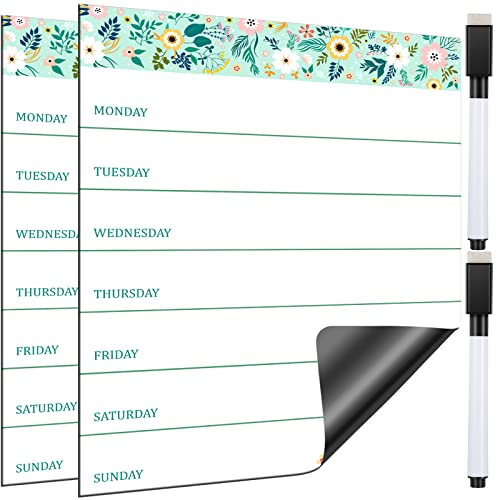 Outus 2 Pieces Magnetic Weekly Dry Erase Boards Erasable, Flower Style - style: Flower Style